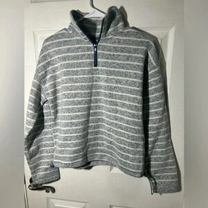 Thread & Supply indigo & white stripped 1/4 zip pullover sweatshirt. Size small